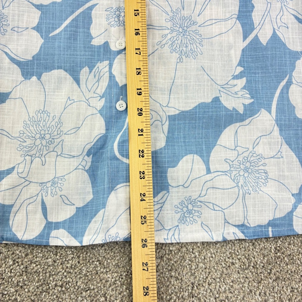 Women's 2X Blue White Floral Button Up Shirt Cottagecore Coastal Lightweight - Picture 5 of 8
